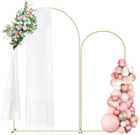 Wedding Arch Backdrop Stand Set of 2 (7.3FT/6FT), Gold Metal Arch Backdrop Stand,Balloon Arch Sta... | Amazon (US)