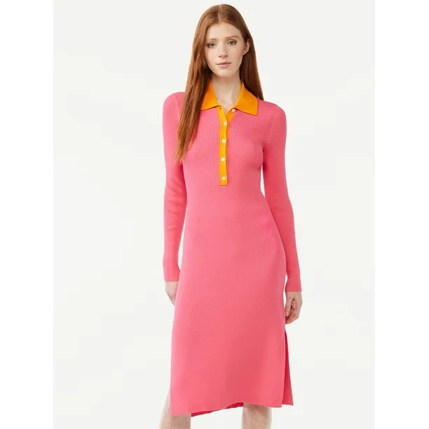 Free Assembly Women's Polo Sweater Midi Dress | Walmart (US)