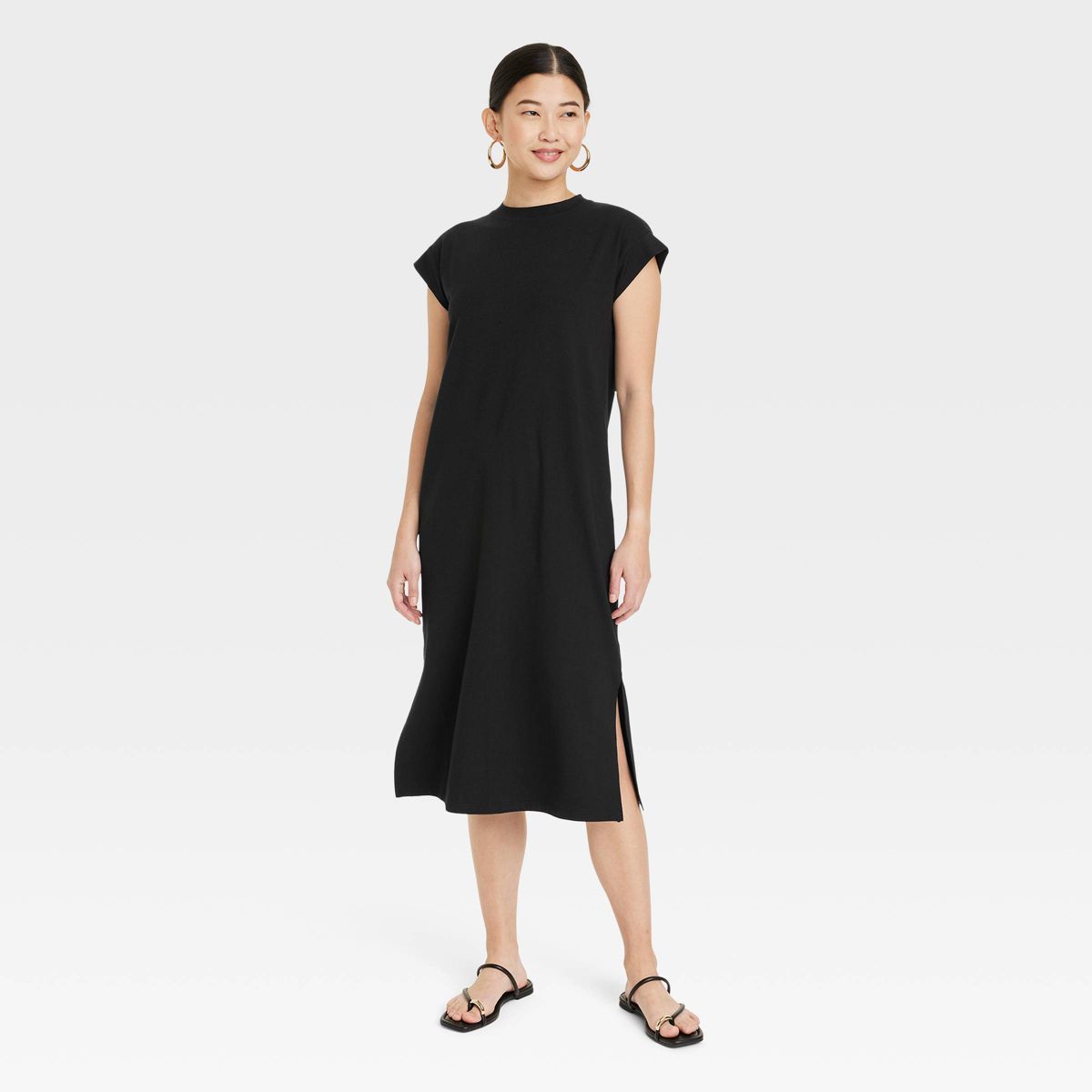 Women's Short Sleeve Midi Shirtdress - A New Day™ Black XS | Target