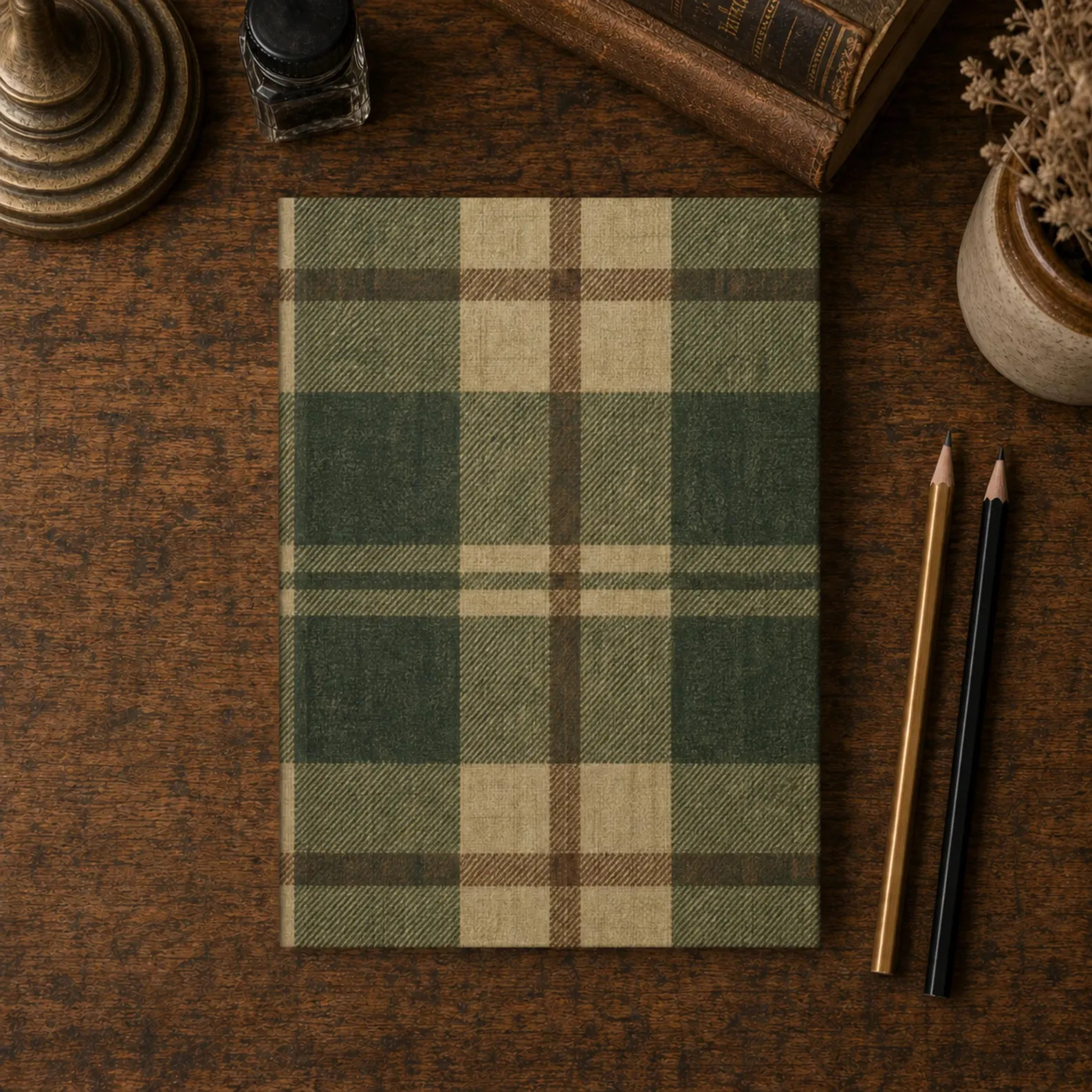 Green Plaid Journal Hardcover Notebook with Matte Finish, Rustic Plaid Pattern, Vintage Style Boo... | Etsy (Global)