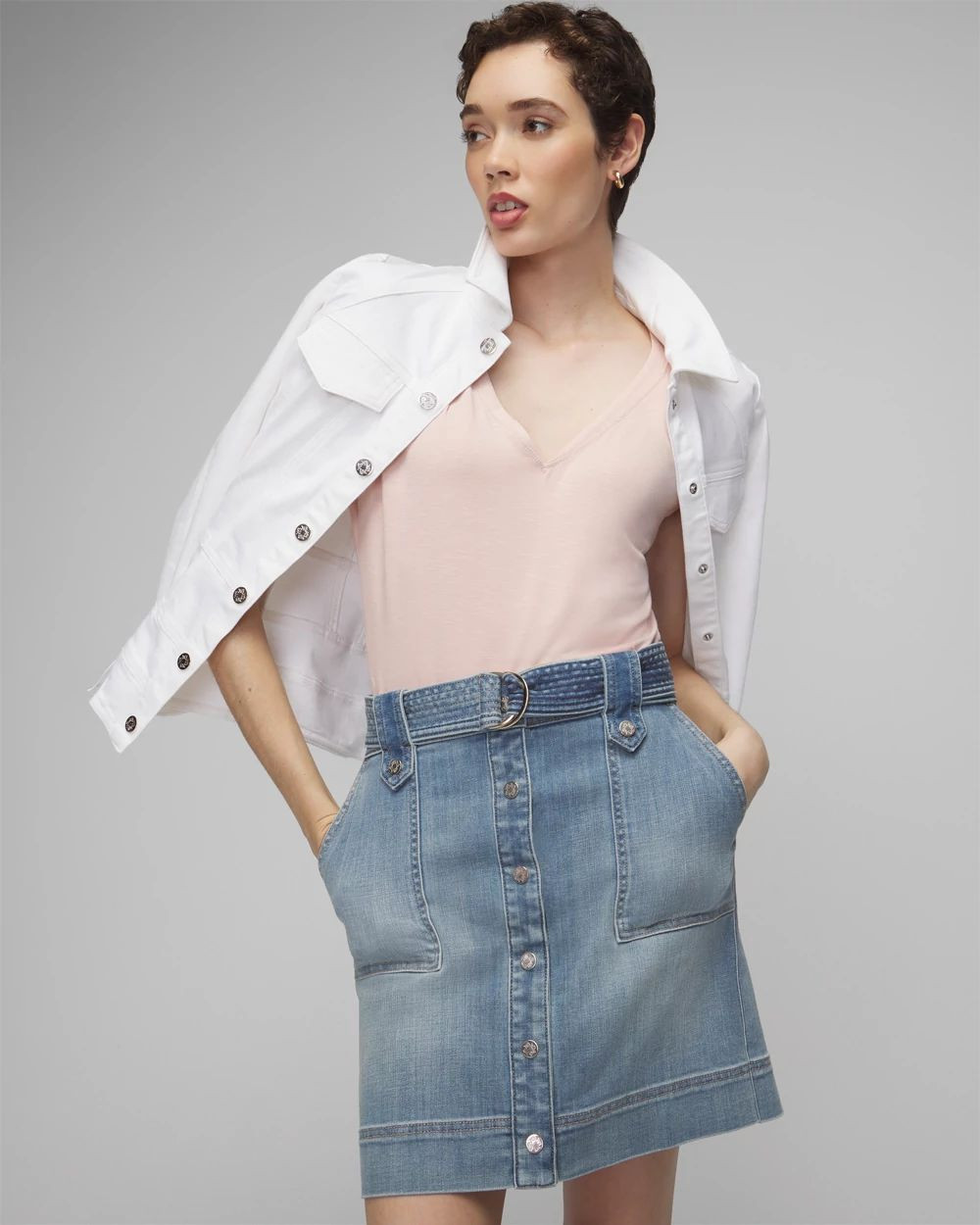 Petite Denim Utility Boot Skirt | White House Black Market