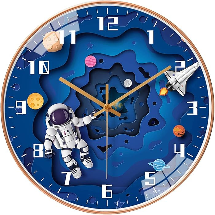 12 Inch Silent Movement Kids Wall Clock, Non Ticking Children Round Wall Clock Battery Operated S... | Amazon (US)