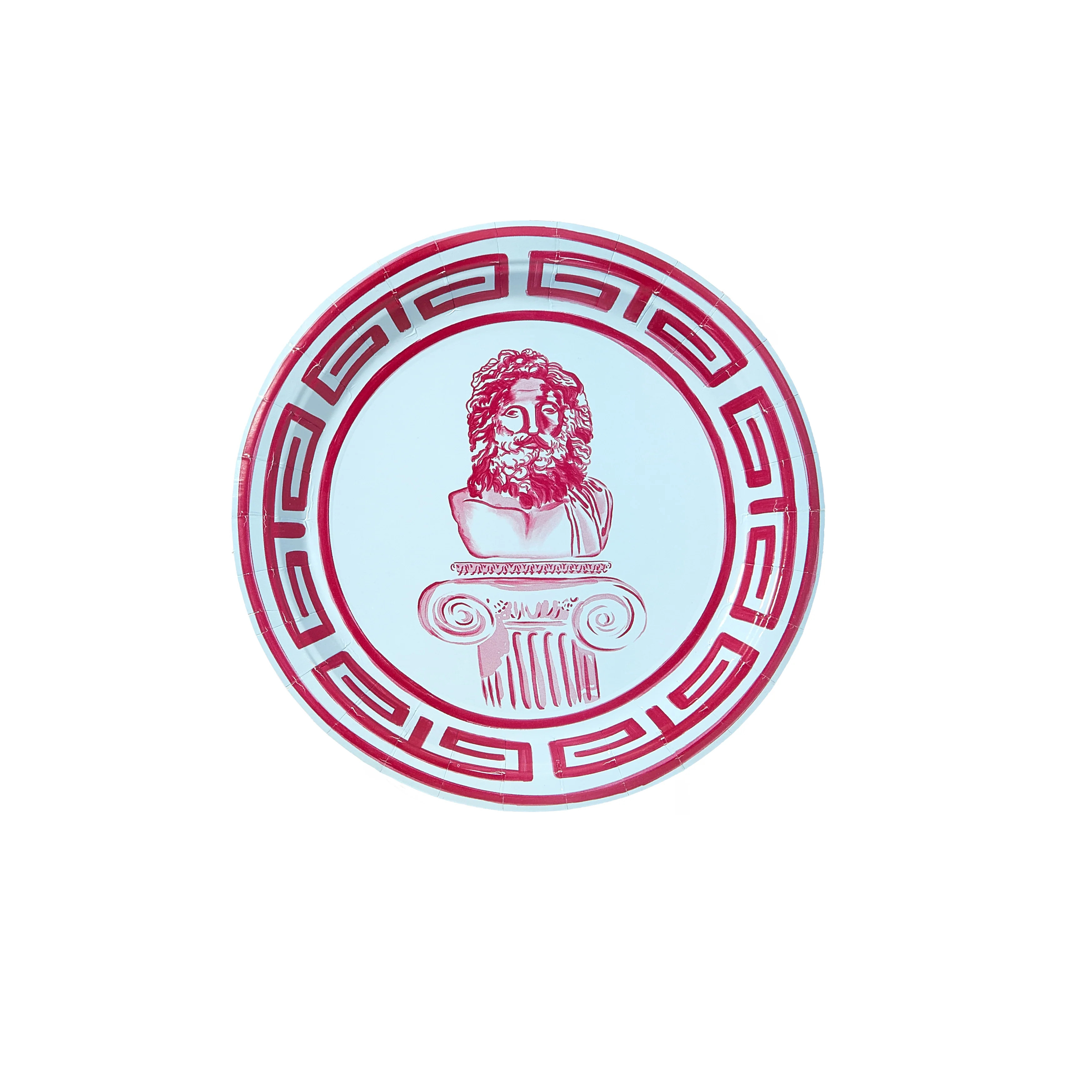 Greek Key and Statue Adonis Pavilion Dessert Plate - 8/pack in Sky & Berry | Pavilion Paper