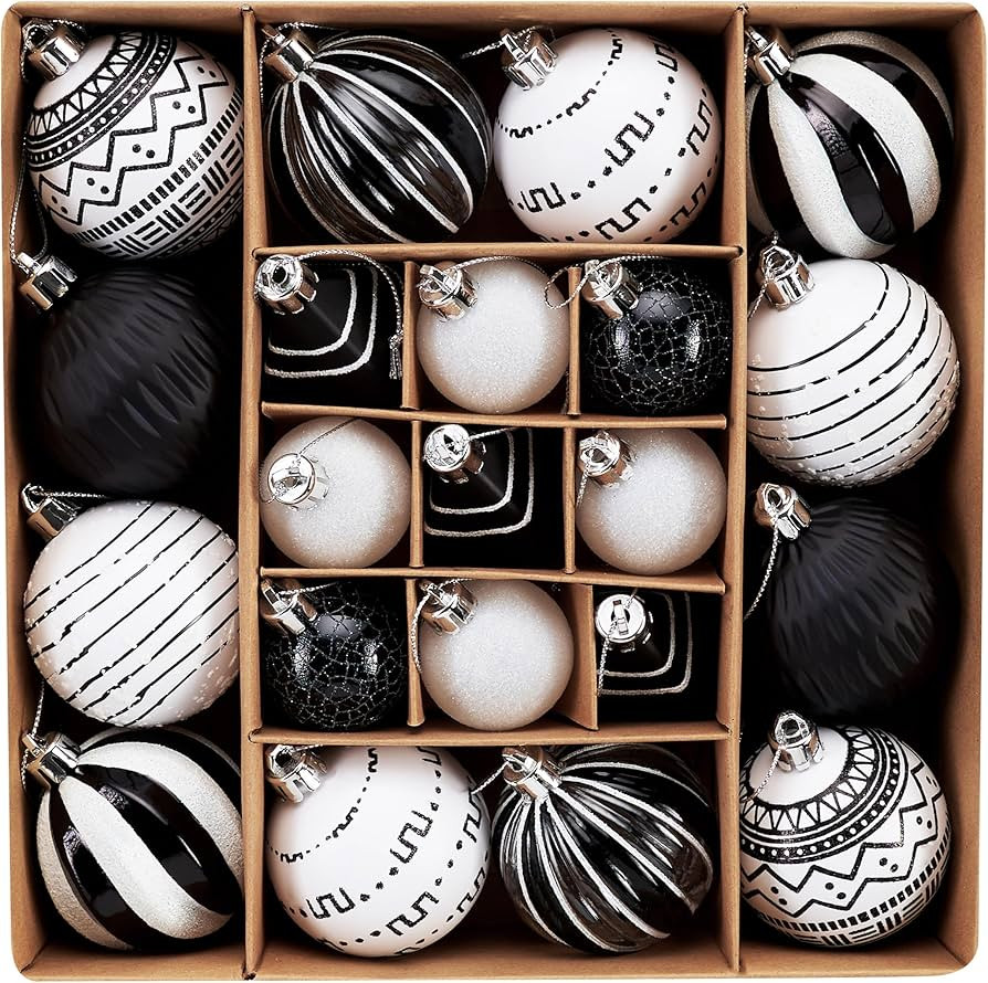 DecorbyHannah Black White Christmas Ornaments Set, 21ct Boho Christmas Ornaments for Tree Decorat... | Amazon (US)