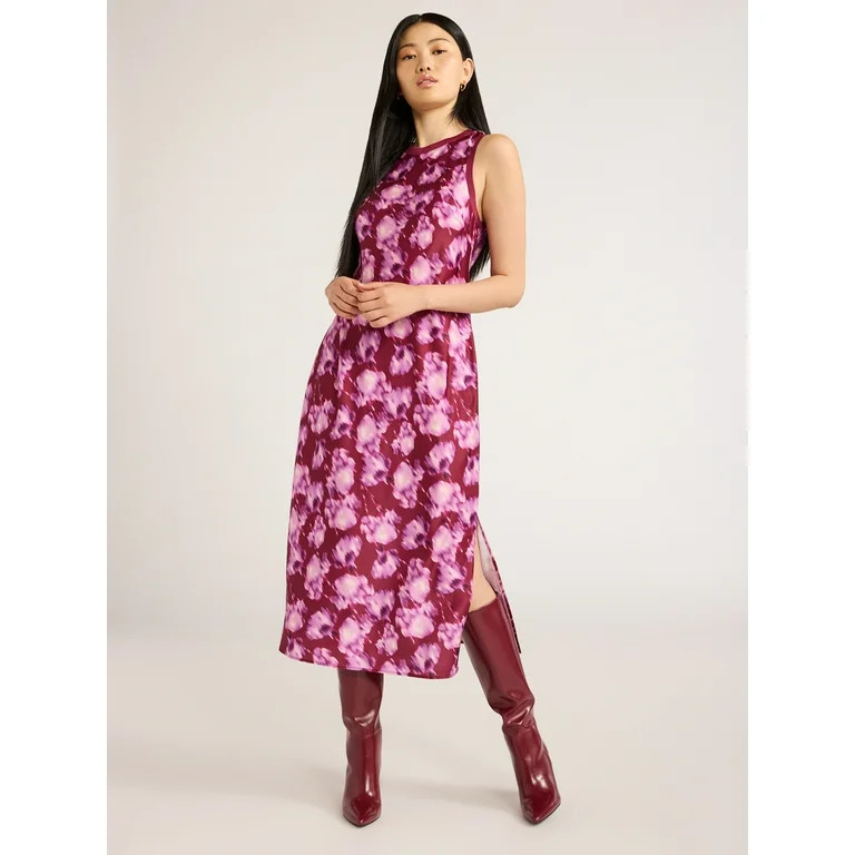 Scoop Women's Crew Neck Satin Midi Tank Dress, Sizes XS-XXL - Walmart.com | Walmart (US)