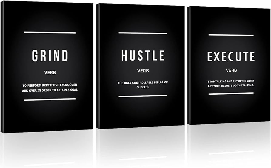 Grind Hustle Execute Quotes Canvas Wall Art, Motivational Reminder Decor Positive Affirmation Pos... | Amazon (US)