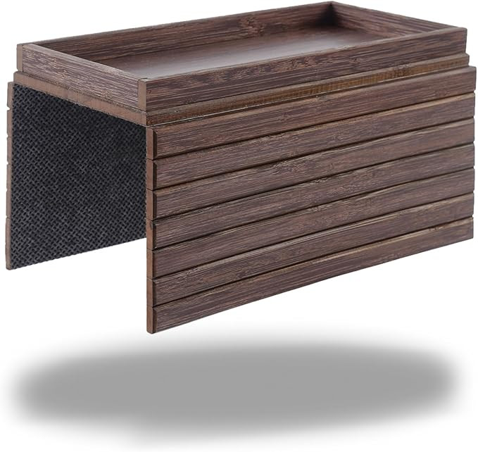DETOR Couch Arm Tray, TV Tray with Capacious 12.4" x 5.4" Storage Box, Bamboo Grain Stained Brown... | Amazon (US)