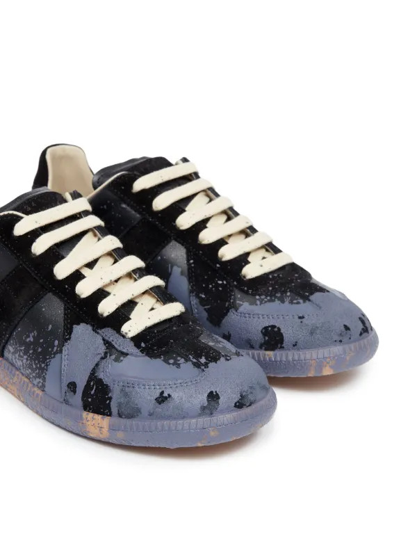 Maison Margiela Replica Paint Leather Sneakers | Black | FARFETCH | Farfetch Global