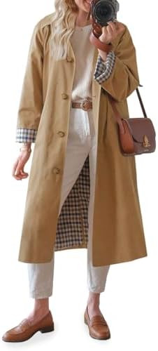 Tankaneo Womens Long Trench Coat Single Breasted Oversized Windproof Overcoat Fashion Outerwear | Amazon (US)