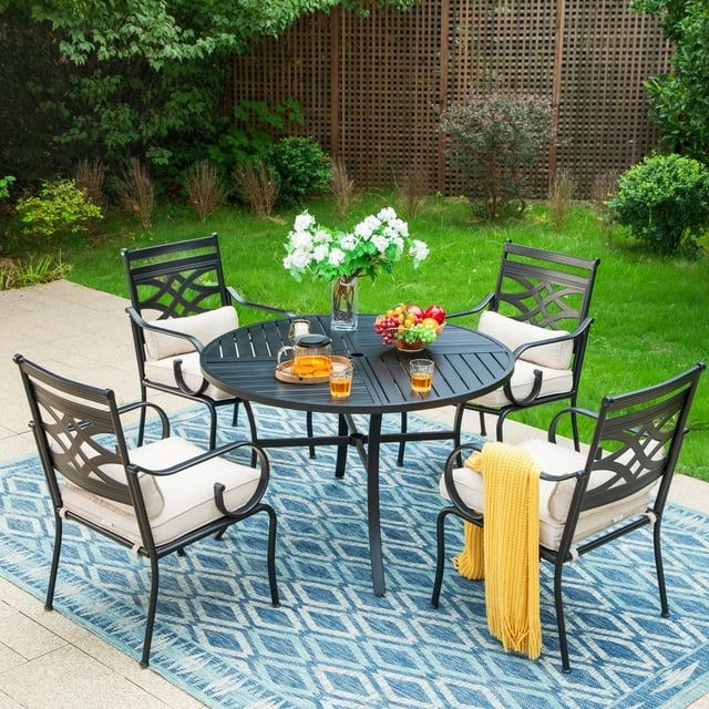 Summit Living 5-Piece Outdoor Patio Dining Set, 4 Metal Dining Chairs with Cushion & Round Table,... | Walmart (US)