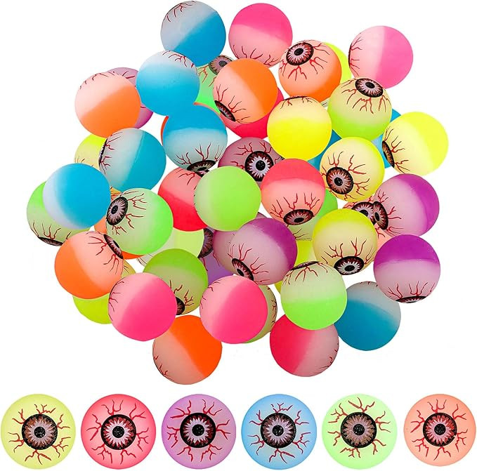 Elcoho 24 Pieces Glow in The Dark Bouncing Eyeballs Halloween Bright Bouncing Balls for Trick or ... | Amazon (US)