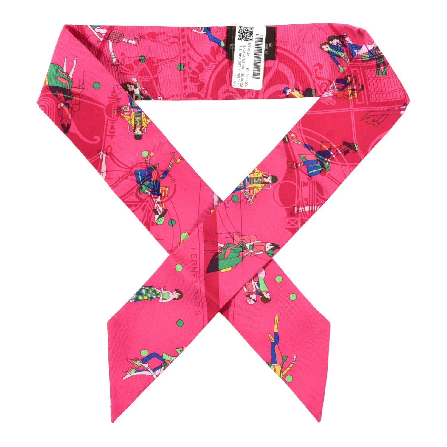 HERMES Silk Ex-Libris Les Parisie Twilly Rose Indien Vert Bleu | FASHIONPHILE | Fashionphile