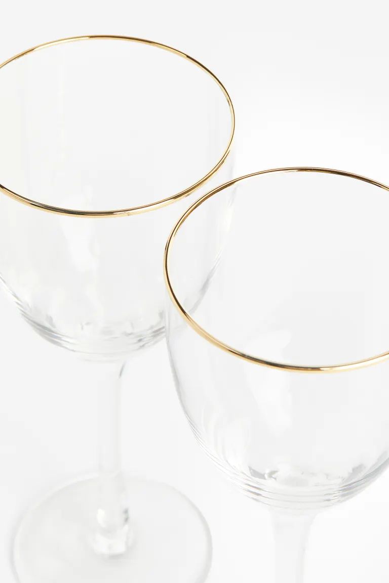 2-pack Wine Glasses - Clear glass/gold-colored - Home All | H&M US | H&M (US + CA)