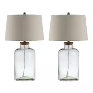 Safavieh Caden 27.5 in. Clear Table Lamp with Oatmeal Shade (Set of 2) TBL4308A-SET2 - The Home D... | The Home Depot