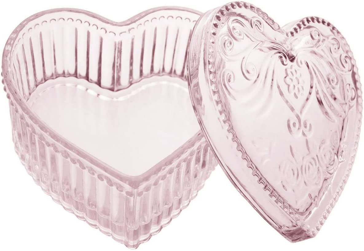 Gaolinci Crystal Glass Heart-Shaped Storage Box Embossed Jewelry Box Candy Box with Lid | Amazon (US)