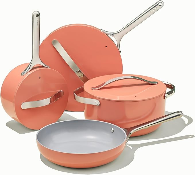 Caraway Nonstick Ceramic Cookware Set (12 Piece) Pots, Pans, Lids and Kitchen Storage - Oven Safe... | Amazon (US)