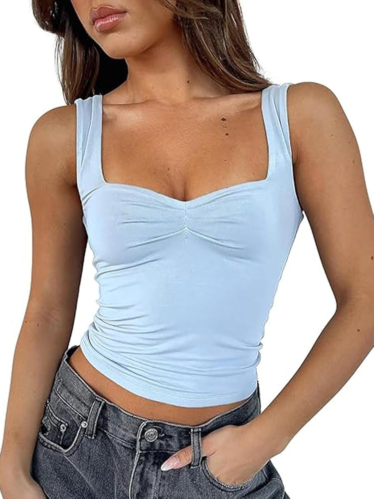 ForeFair Women Sleeveless Sexy Backless Going Out Crop Top Y2K Strappy Ruched Tank Top Summer Tig... | Amazon (US)