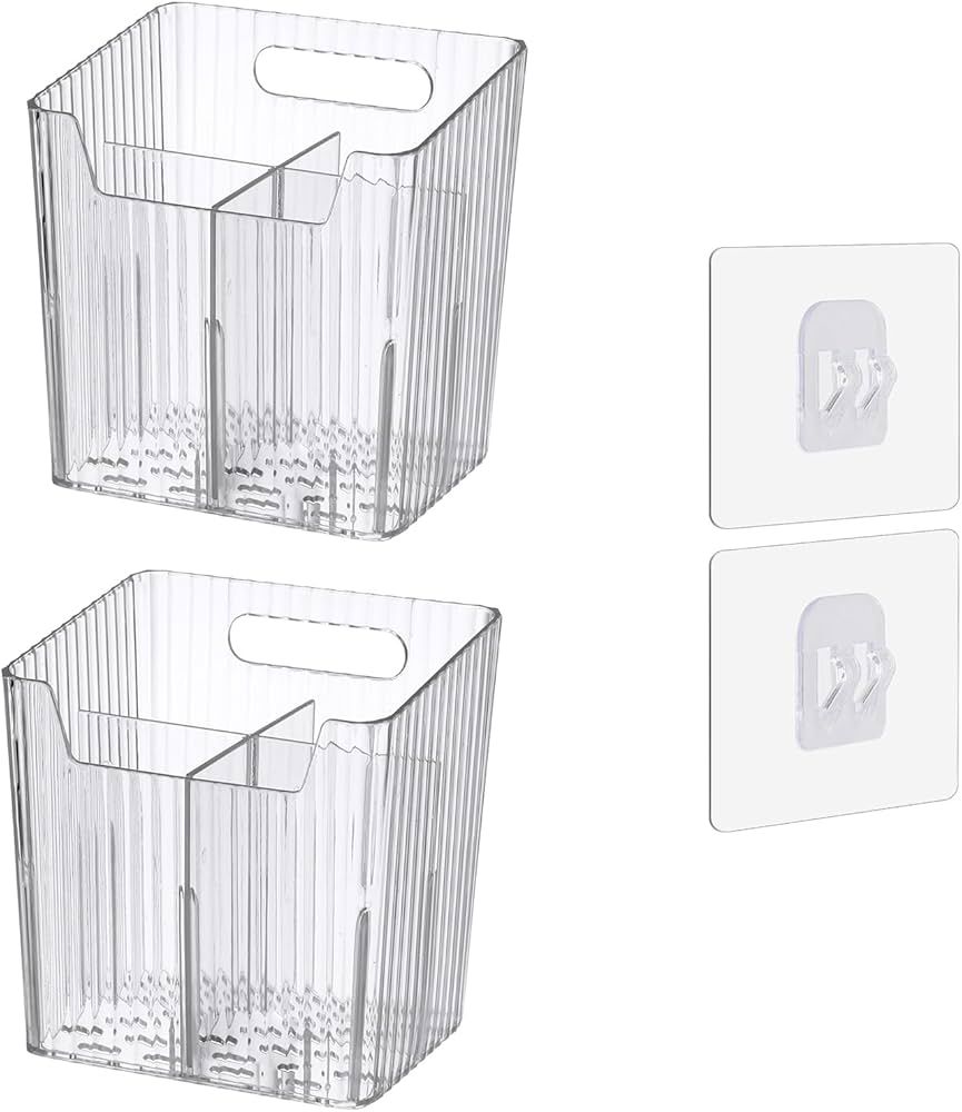 Set Of 2 Storage Organizer Bins Wall Mounted Shower Caddy, Bathroom shelves Stackable Clear Plast... | Amazon (US)