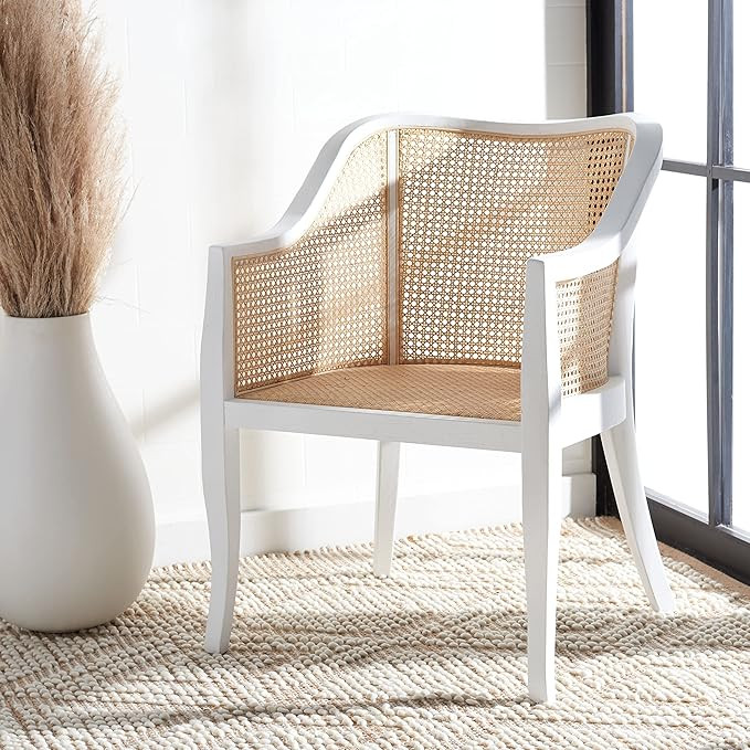 Safavieh Home Maika Coastal White and Natural Cane Dining Chair | Amazon (US)