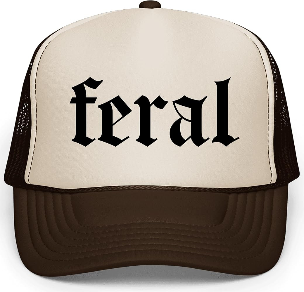 Feral in Gothic Font Trucker Hat Funny Summer Unisex Classic 5 Panel Mesh Snap Back | Amazon (US)