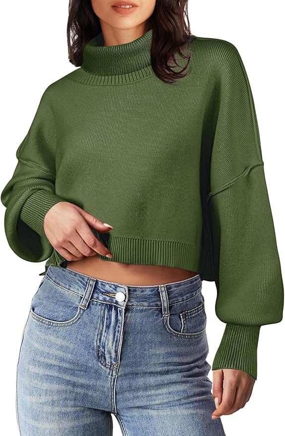 MEROKEETY Women's Turtleneck Cropped Sweater 2024 Batwing Sleeve Oversized Ribbed Knit Pullover J... | Amazon (US)