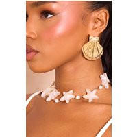 Cream Chrome Starfish Pearl Necklace, White | PrettyLittleThing UK