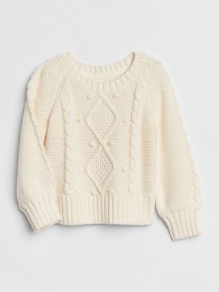 Gap Baby Cable-Knit Crewneck Sweater Ivory Frost Size 12-18 M | Gap US