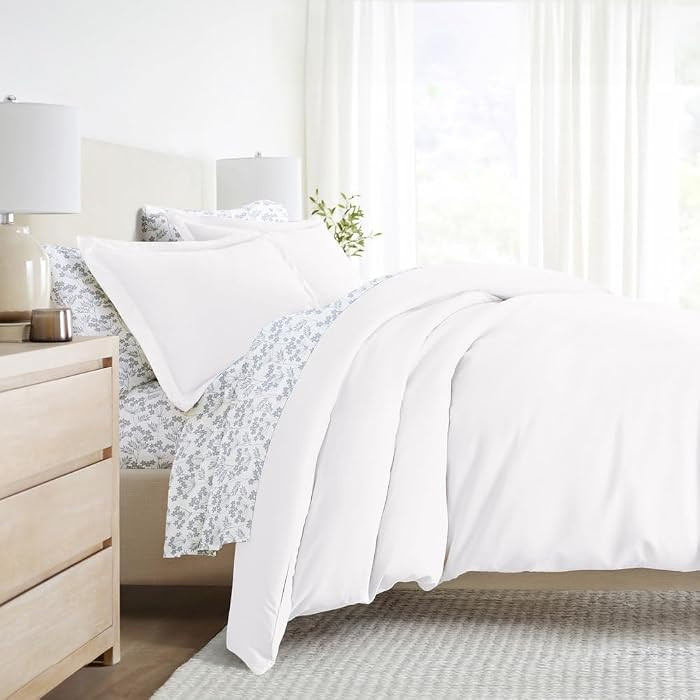 Linens & Hutch Bedding Bundle, Solid Duvet Cover Set, White Comforter and Patterned Sheet Set - K... | Amazon (US)