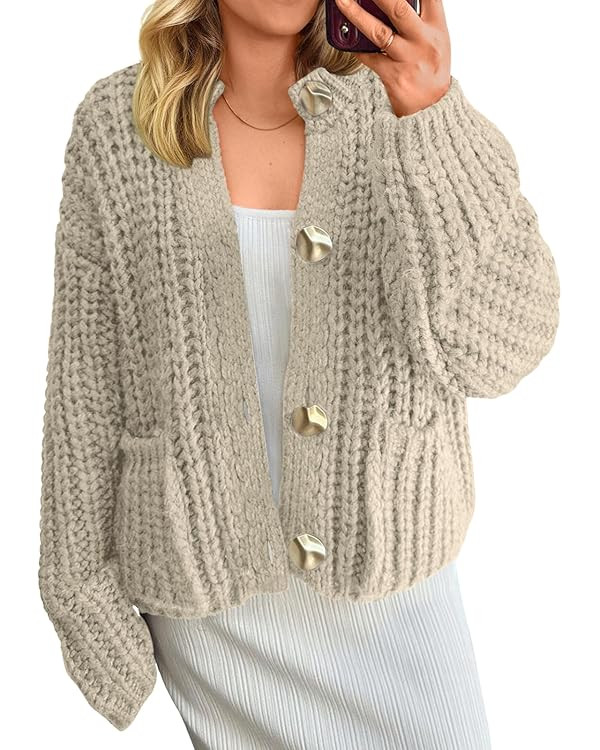 LILLUSORY Women Chunky Cropped Cardigan Sweater Fall Oversized Cable Knit Crochet Outfit 2025 Tre... | Amazon (US)