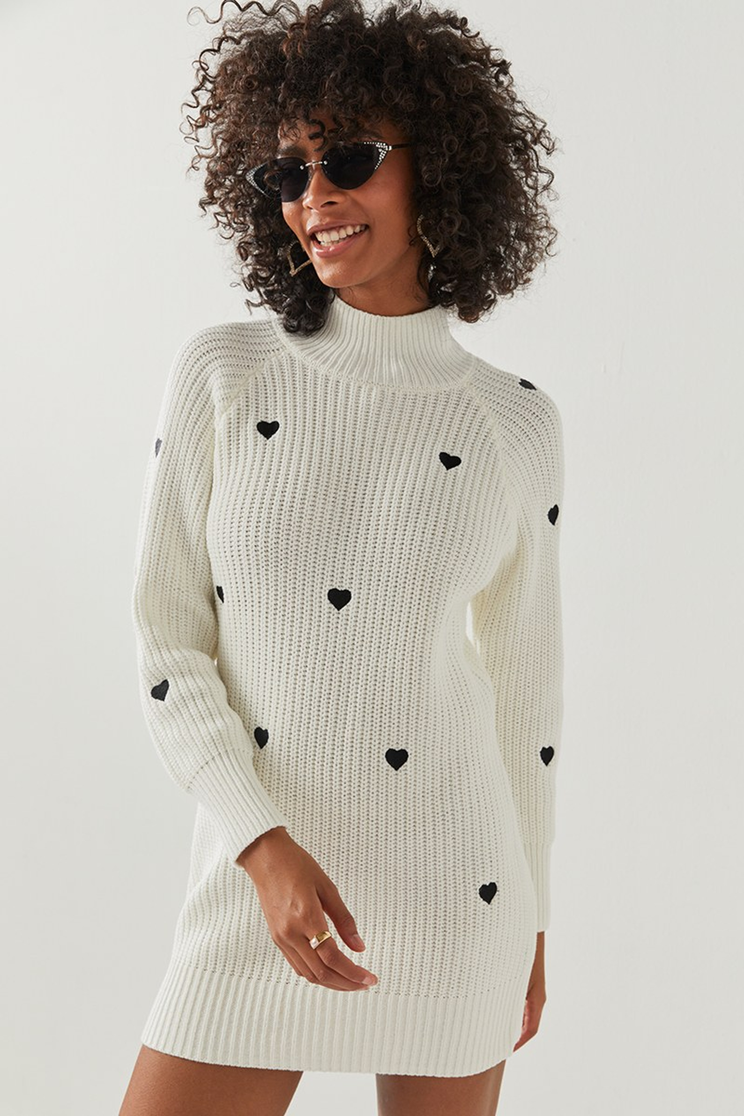 Penny Heart Embroidered Mini Sweater Dress | Francesca's