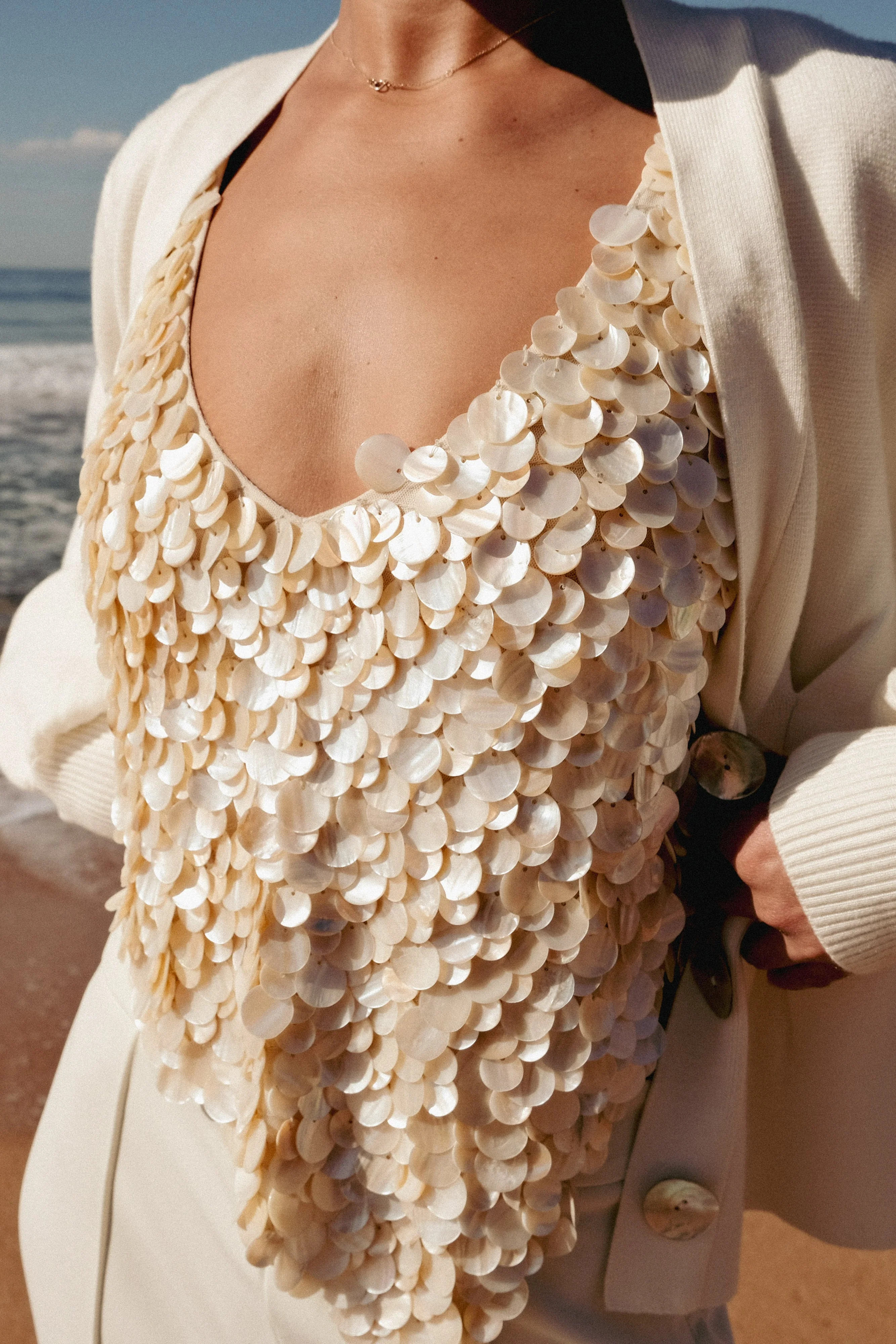 Willow Mother Of Pearl Halter Top - Pearl | MESHKI US