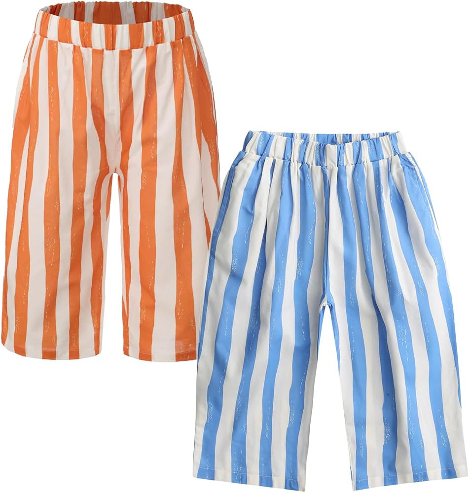 Ashmyova Boy's Cotton Stripe Shorts Summer Elastic Waist Casual Capri Pants for Boys with Pockets... | Amazon (US)