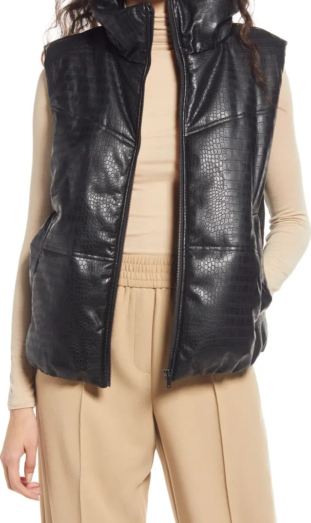 Open Edit Croc Embossed Faux Leather Vest | Nordstrom | Nordstrom