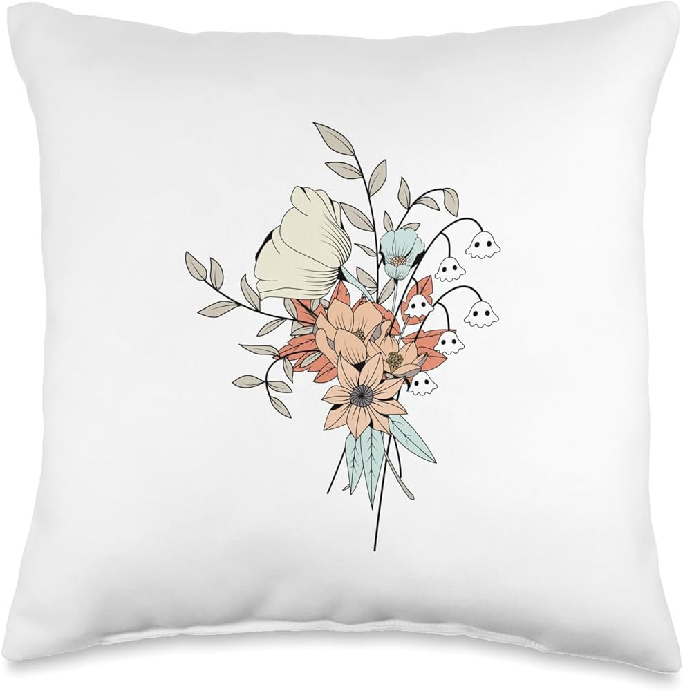 Wanderlissa Bouquet Booquet Flower Ghost Halloween Cute Throw Pillow, 16x16, Multicolor | Amazon (US)