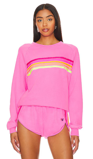 X Revolve 5 Stripe Crew Sweatshirt in Neon Pink | Revolve Clothing (Global)