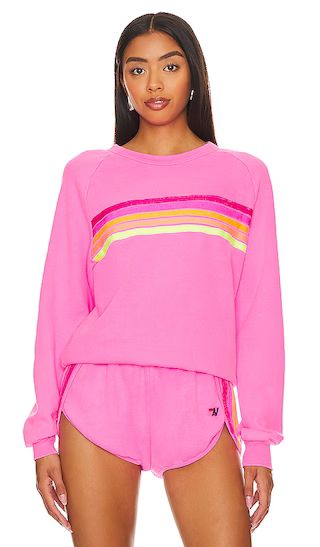 X Revolve 5 Stripe Crew Sweatshirt in Neon Pink | Revolve Clothing (Global)
