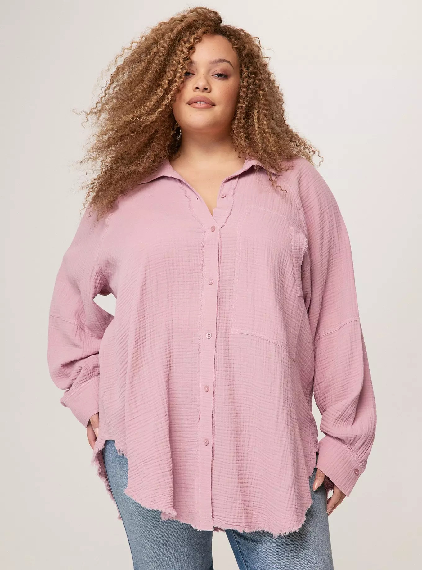 Festi Cotton Button-Up Relaxed Tunic | Torrid (US & Canada)