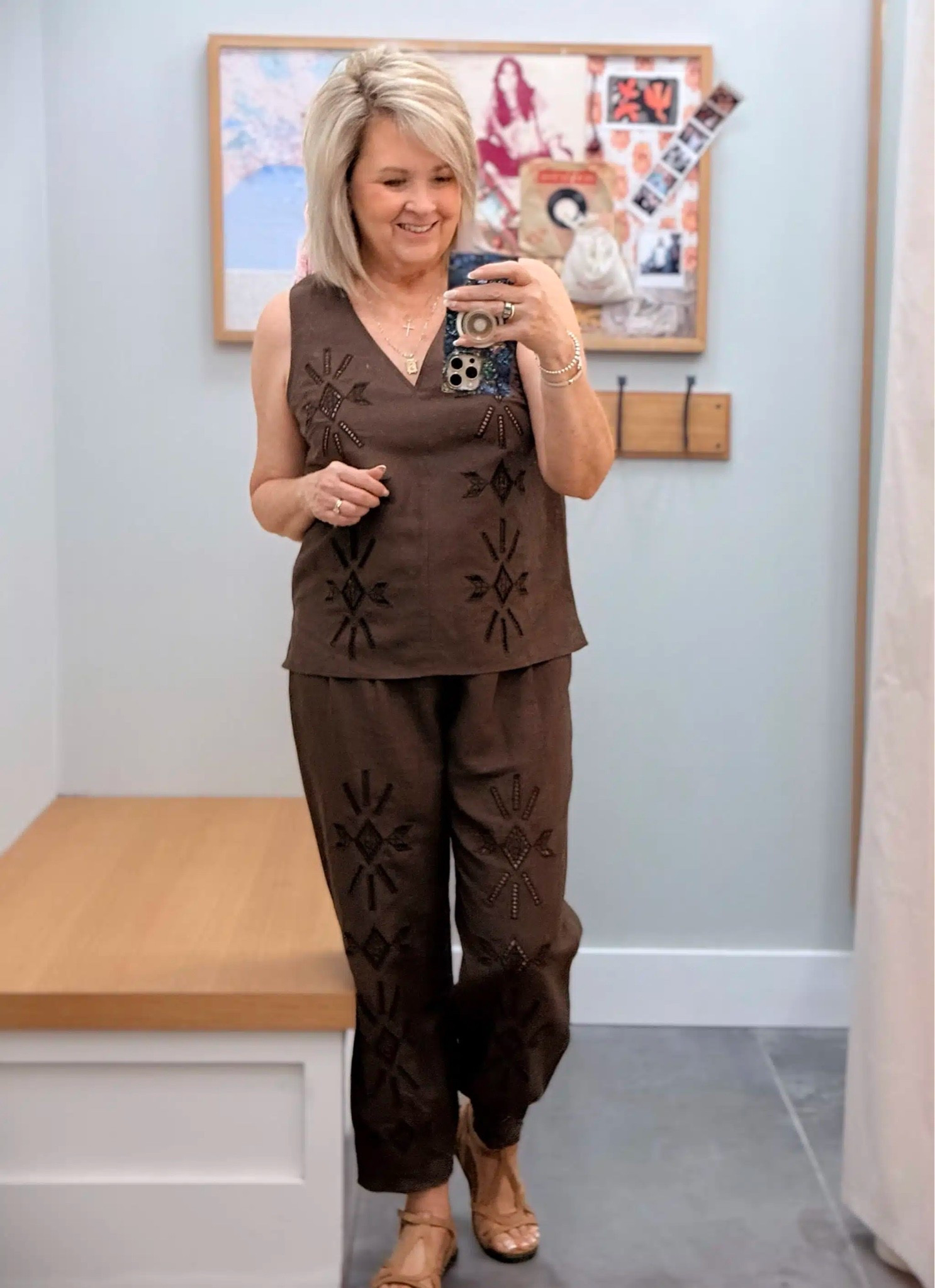 Johnny Was matching set! This set is a gorgeous color for late Summer and into Fall and the sleeveless top is great for those warmer days. I’m wearing a size medium in both pieces.

#LTKWorkwear #LTKOver40 #LTKootd