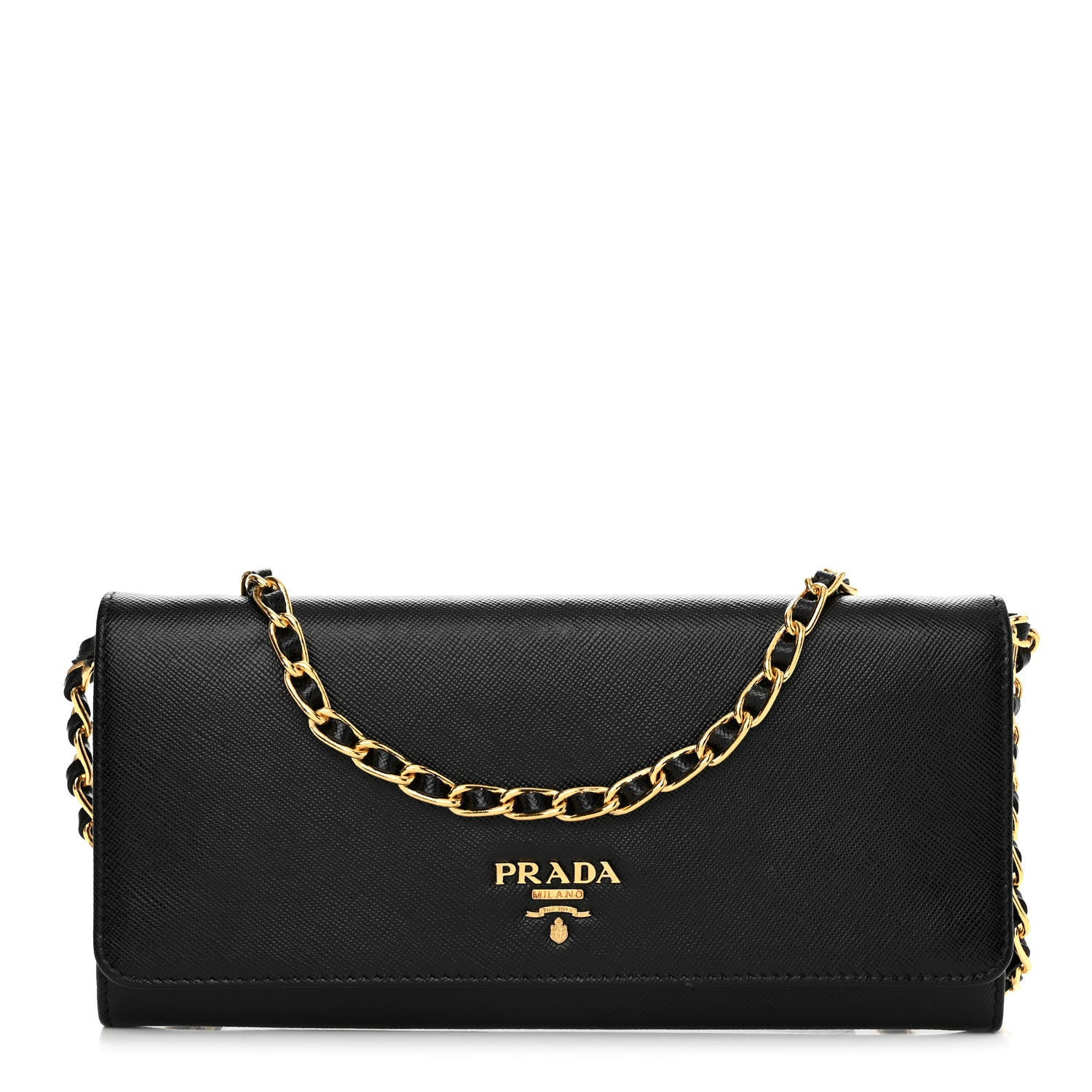 PRADA Saffiano Metal Oro Chain Wallet Black | FASHIONPHILE (US)