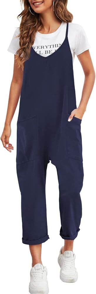 Nirovien Womens Oversized Sleeveless Jumpsuits Spaghetti Strap Loose Overalls with Pocket One Pie... | Amazon (US)