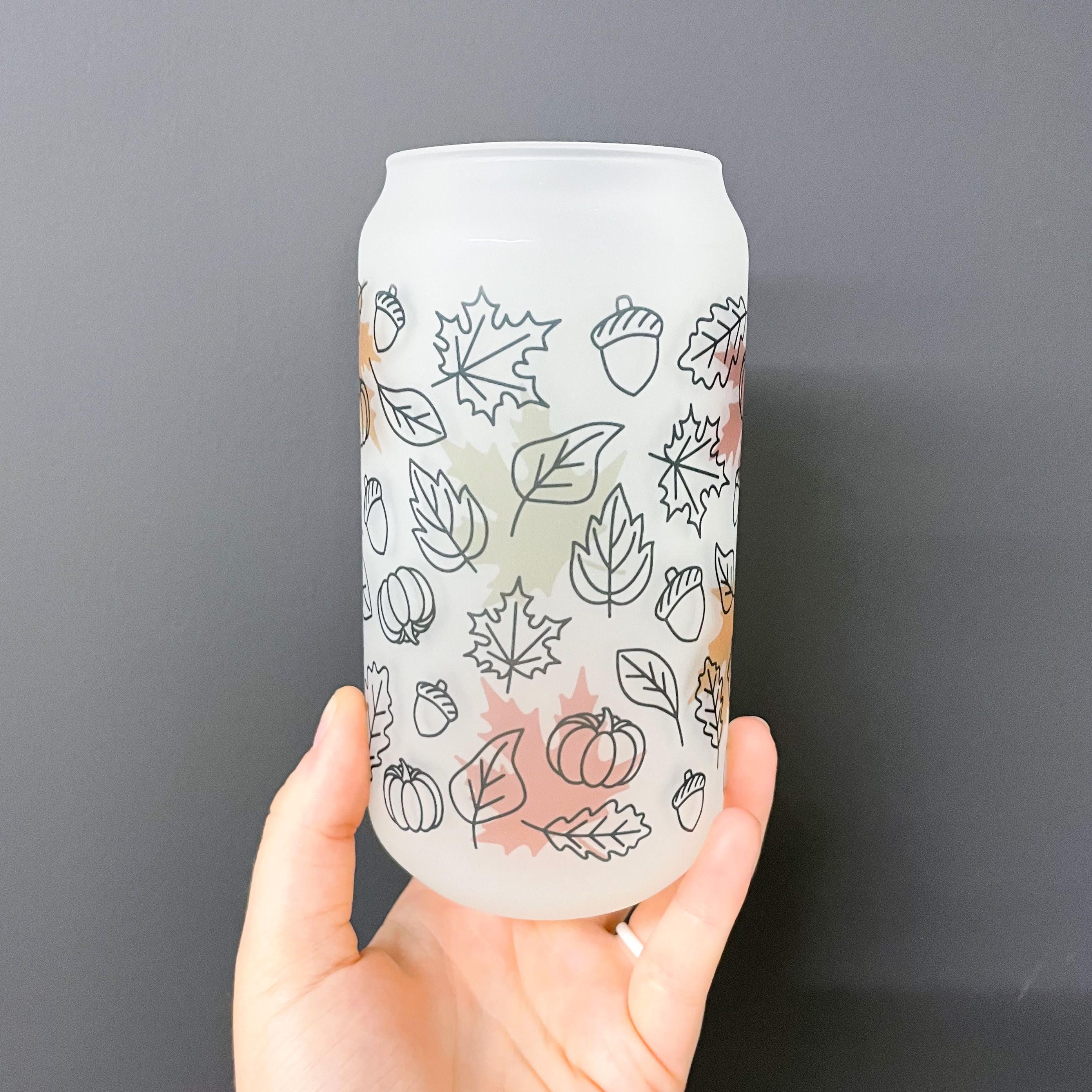 Leaves, Acorns & Pumpkins Frosted Can Glass | Sweet Mint Handmade Goods
