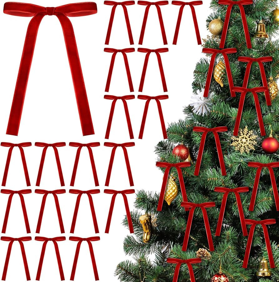 24 Pcs Velvet Bows Christmas Tree Ornaments Vintage Velvet Ribbon Bows for Tree Garland Wreath In... | Amazon (US)