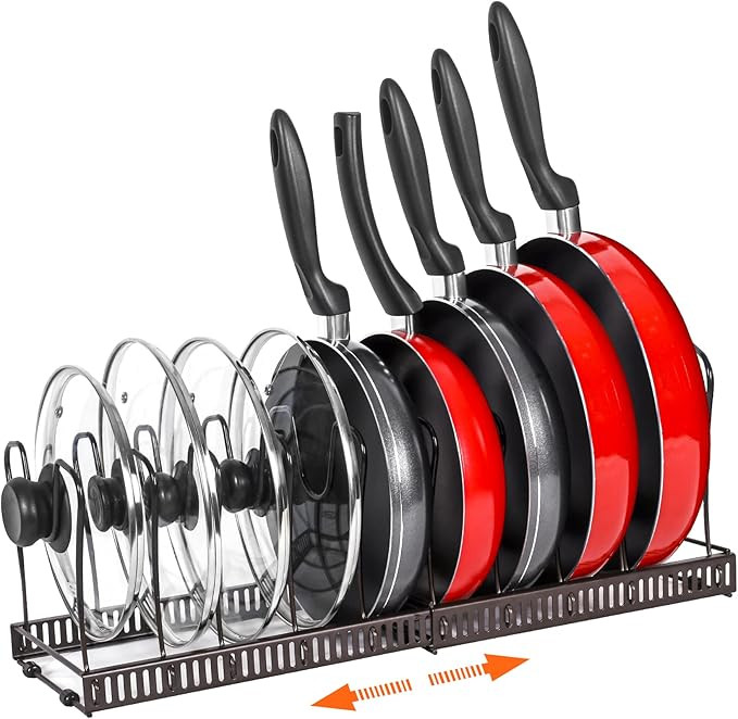 ROOHUA Pot Rack -Expandable Pan Organizer for Cabinet,Pot Lid Holder with 10 Adjustable Compartme... | Amazon (US)
