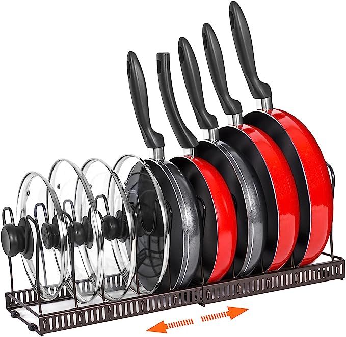 ROOHUA Pot Rack -Expandable Pan Organizer for Cabinet,Pot Lid Holder with 10 Adjustable Compartme... | Amazon (US)