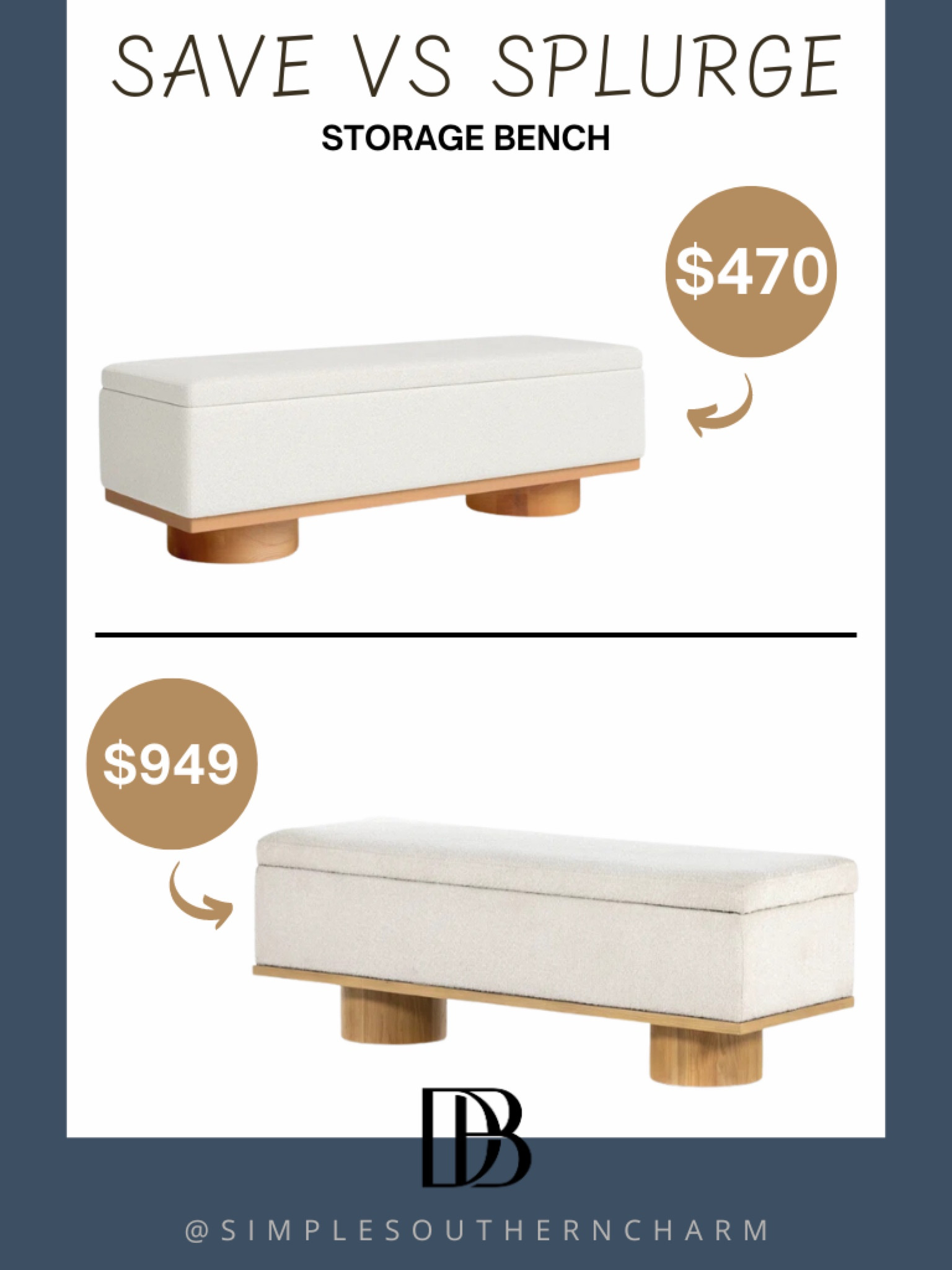 Decisions, decisions!  Save or splurge on these storage benches? Either way, they're both functional and stylish!  #SaveOrSplurge #HomeDecor #StorageBench #Wayfair #StorageSolutions #DecisionsDecisions #InteriorDesign



#LTKsalealert #LTKhome