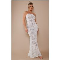 White Sheer Lace Bandeau Maxi Dress | PrettyLittleThing US