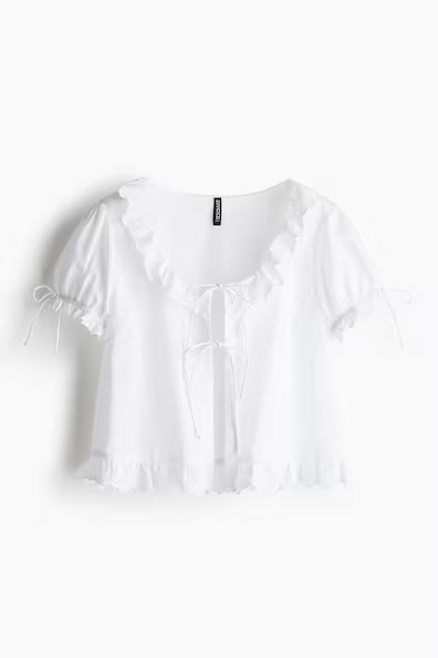 H & M - Baumwollbluse mit Volants - Weiß - Damen | H&M (DE, AT, CH, NL, FI)