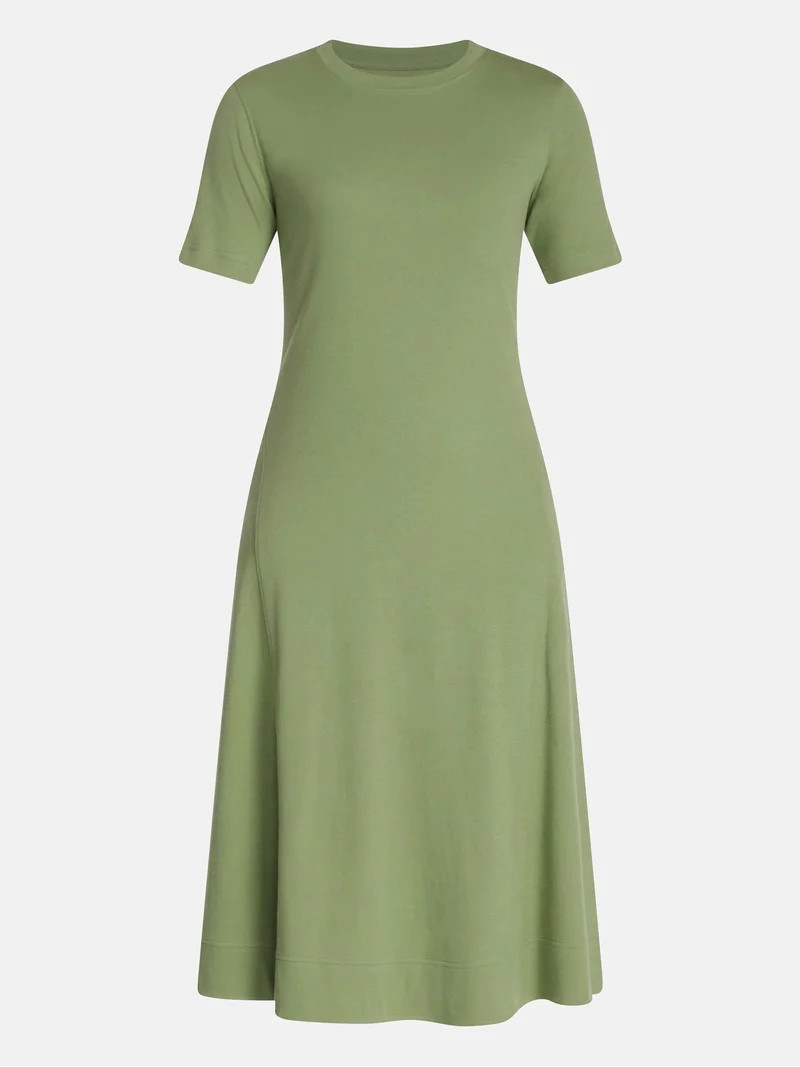 Time and Tru Women's Seamed Cotton Midi Dress, Sizes XS-4X | Walmart (US)