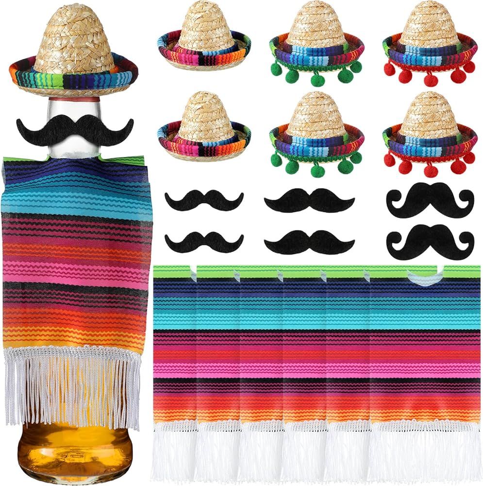 Ninehaoou 18Pcs Mini Sombrero Hats Set for Bottles Decoration Mexican Bottles Hats Serapes Fiesta... | Amazon (US)