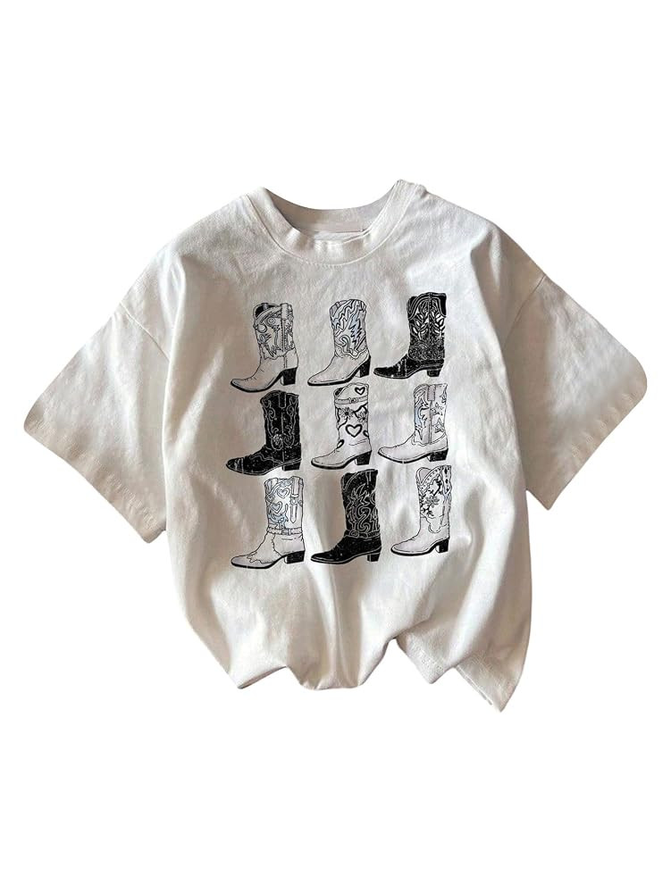 Women's Graphic Letter Tee Crew Neck Drop Shoulder Trendy Summer T Shirt Short Sleeve Vintage Car... | Amazon (US)